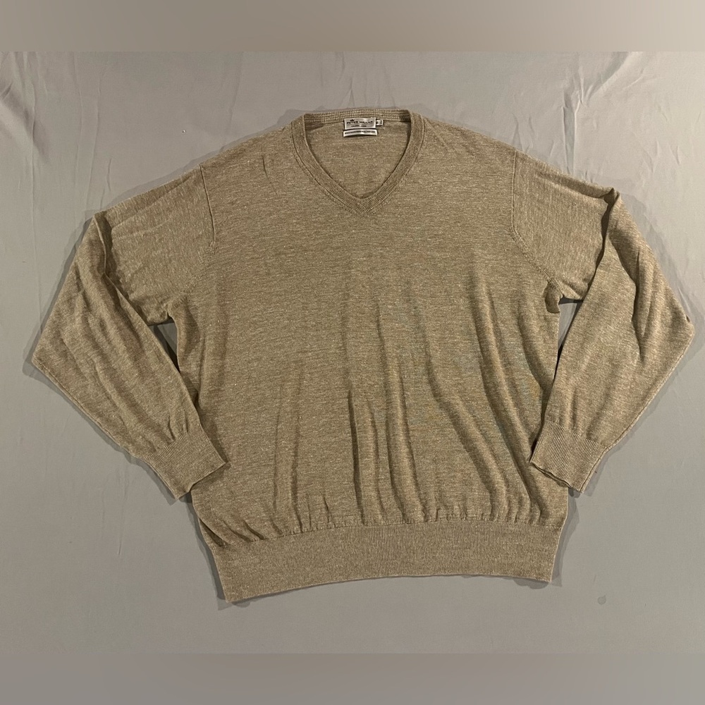 Peter Millar Crown Cool Men's Beige V-Neck Sweater Wool Linen XL